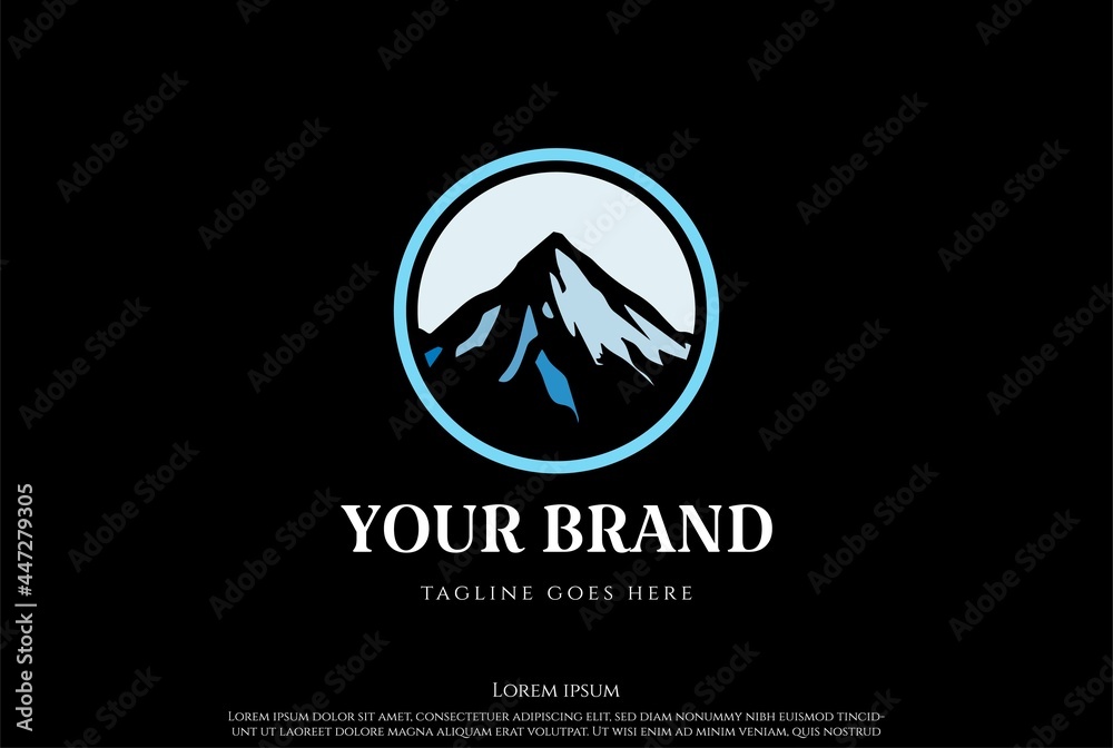 Circular Ice Snow Mountain Peak Summit Hill for Adventure Logo Design Vector