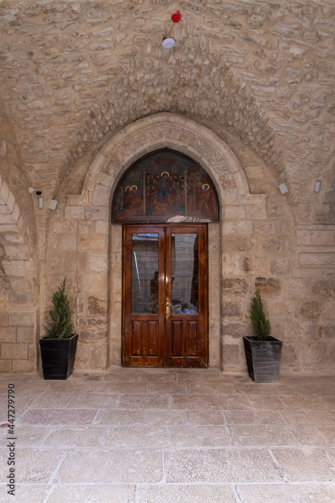 The inner  courtyard of the small Armenian St. Marks Church in the Armenian quarter in the old city of Jerusalem, Israel