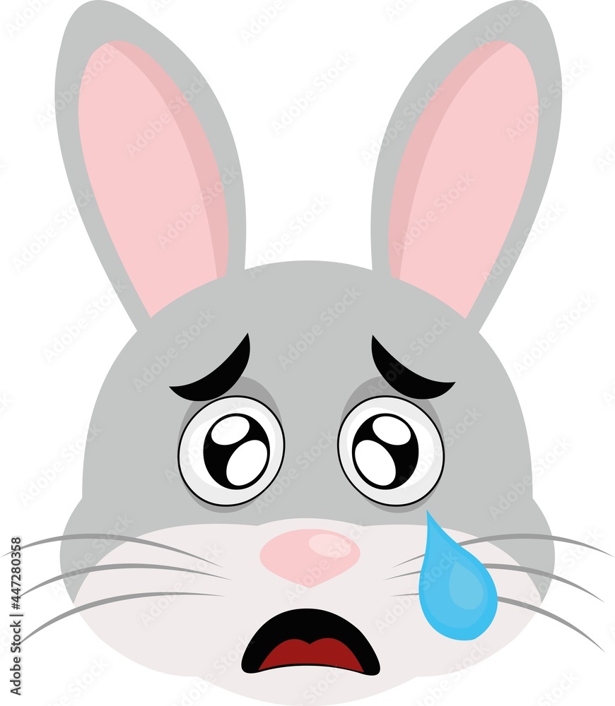 Vector emoticon illustration of a cartoon rabbit's face with a sad expression and a tear falling from his eye Vector emoticon illustration of a cartoon rabbit's face with a sad expression and a tear falling from his eye