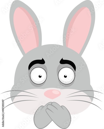 Vector illustration of emoticon of the face of a cartoon rabbit covering his mouth with his hands