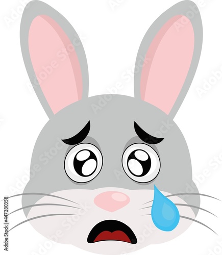 Vector emoticon illustration of a cartoon rabbit's face with a sad expression and a tear falling from his eye