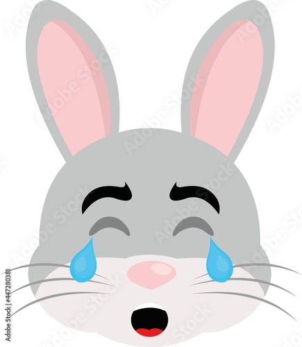 Vector emoticon illustration of a cartoon rabbit's face with a sad expression, crying with tears falling from his eyes