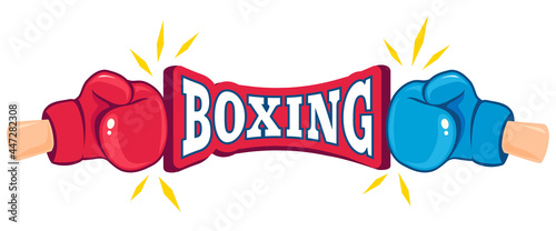 Vector vintage emblem for boxing with gloves.