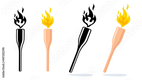 Vector icon of torch with fire.