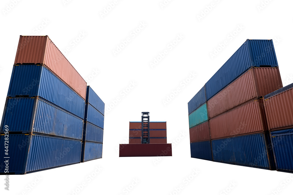 Fototapeta premium shipping container stack on white background isolet