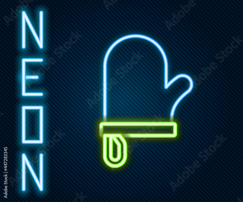 Glowing neon line Oven glove icon isolated on black background. Kitchen potholder sign. Cooking glove. Colorful outline concept. Vector