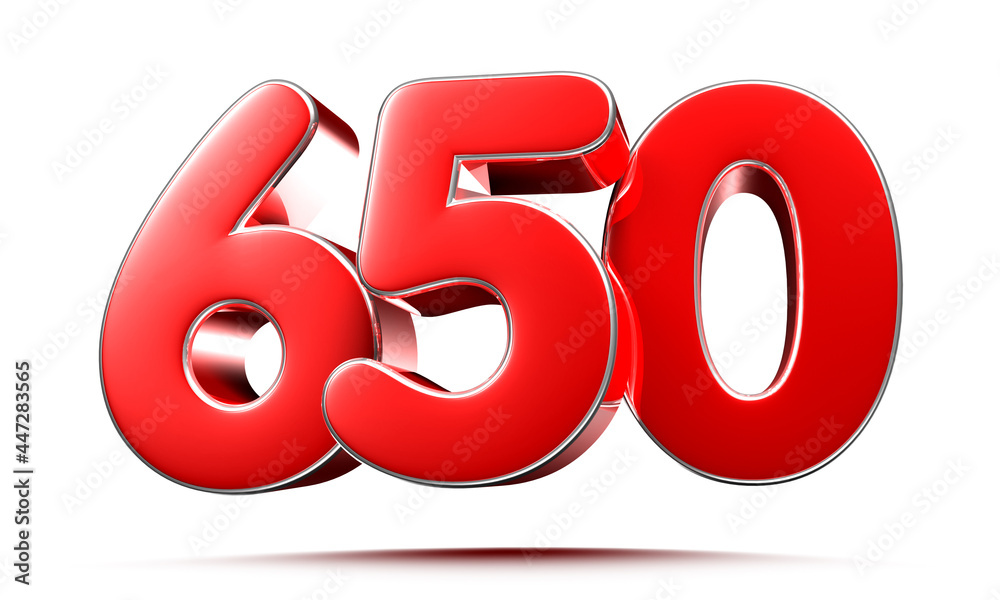 Rounded red numbers 650 on white background 3D illustration with clipping path Rounded red numbers 650 on white background 3D illustration with clipping path