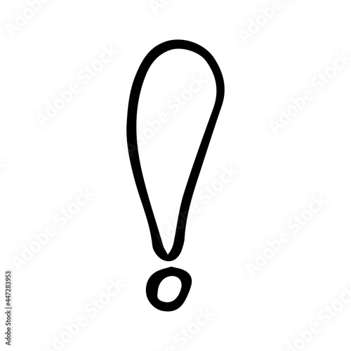 Hand drawn Exclamation point doodle icon. White background. Isolated. Hand drawn one black line. Decoration element. Flat design. Pencil exclamation mark. Attention symbol. Vector illustration.