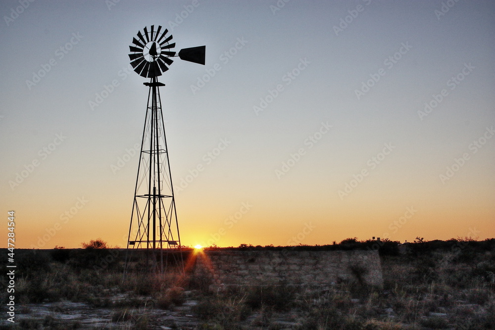 Windmill at sunrise at Seminole Canyon State Park Texas