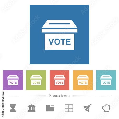 Ballot box solid flat white icons in square backgrounds
