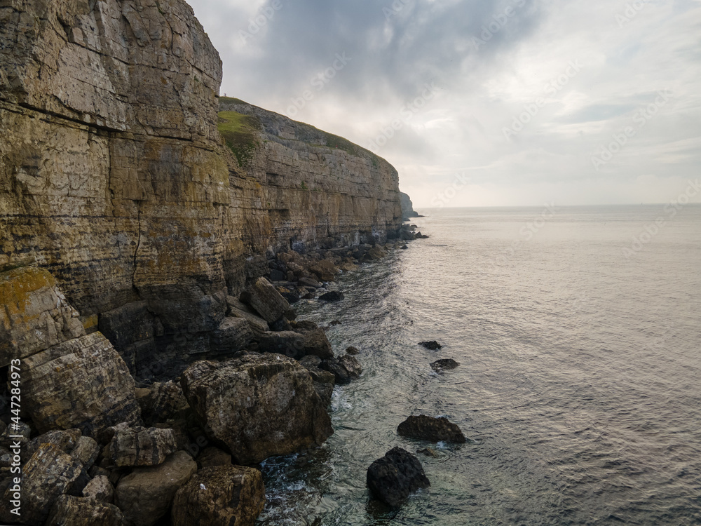 Aerial view of Jurassic Coast cliffs in Dorset, south west England 