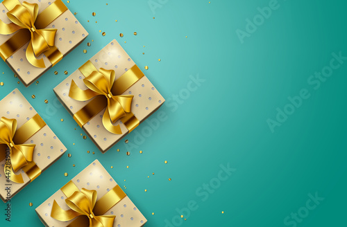 Gifts vector background design. Elegant pattern gift in blank empty space for text with birthday elements and event celebration greeting card. Vector illustration
