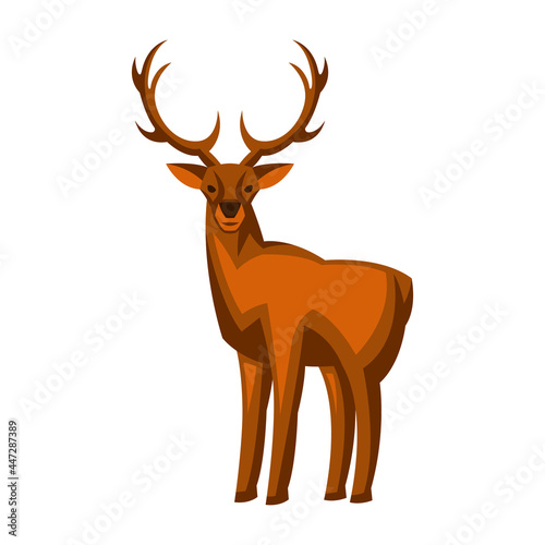 Merry Christmas illustration of deer. Holiday icon in cartoon style.