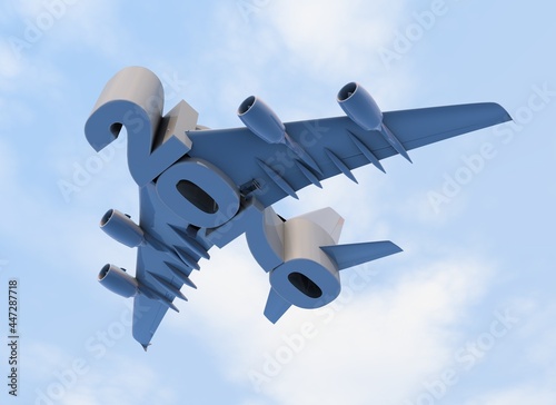 3D illustration of 2070 text with plane wings