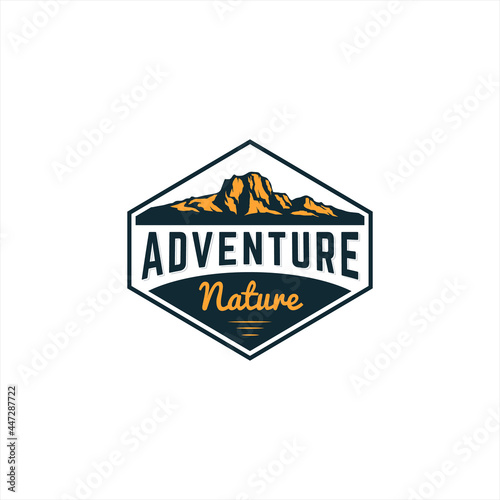 Adventure nature mountain logo design with classic vintage style