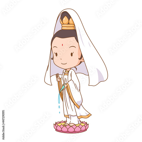 Cartoon character of Guanyin, Chinese goddess of mercy.