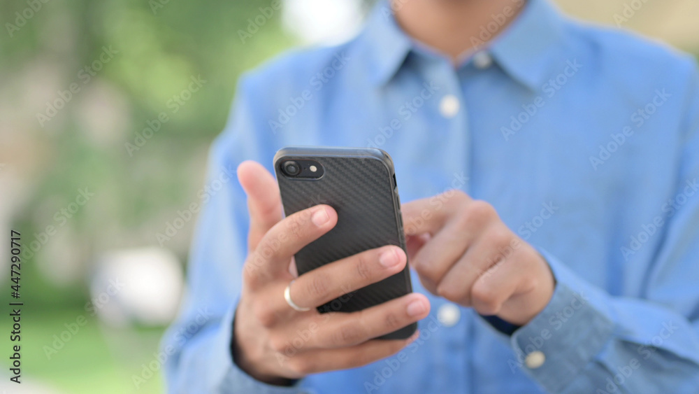Hands Close Up of Woman Browsing Smartphone Hands Close Up of Woman Browsing Smartphone