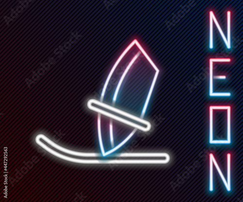 Glowing neon line Windsurfing icon isolated on black background. Colorful outline concept. Vector