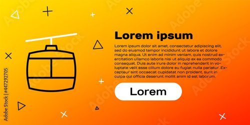 Line Cable car icon isolated on yellow background. Funicular sign. Colorful outline concept. Vector