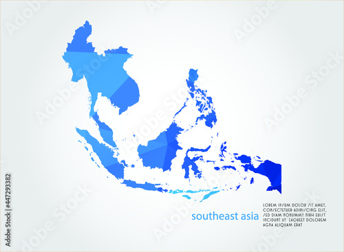 southeast asia map blue Color on white background polygonal