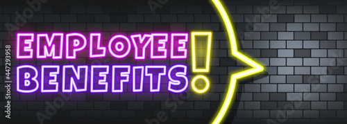 Employee benefits neon text on the stone background. Employee benefits. For business, marketing and advertising. Vector on isolated background. EPS 10