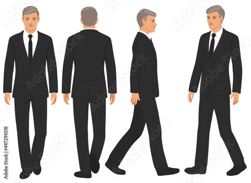 vector illustration, businessman walking in suit, fashion man isolated