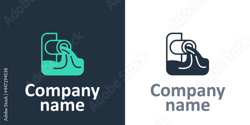 Logotype Wastewater icon isolated on white background. Sewer pipe. From the pipe flowing liquid into the river. Logo design template element. Vector