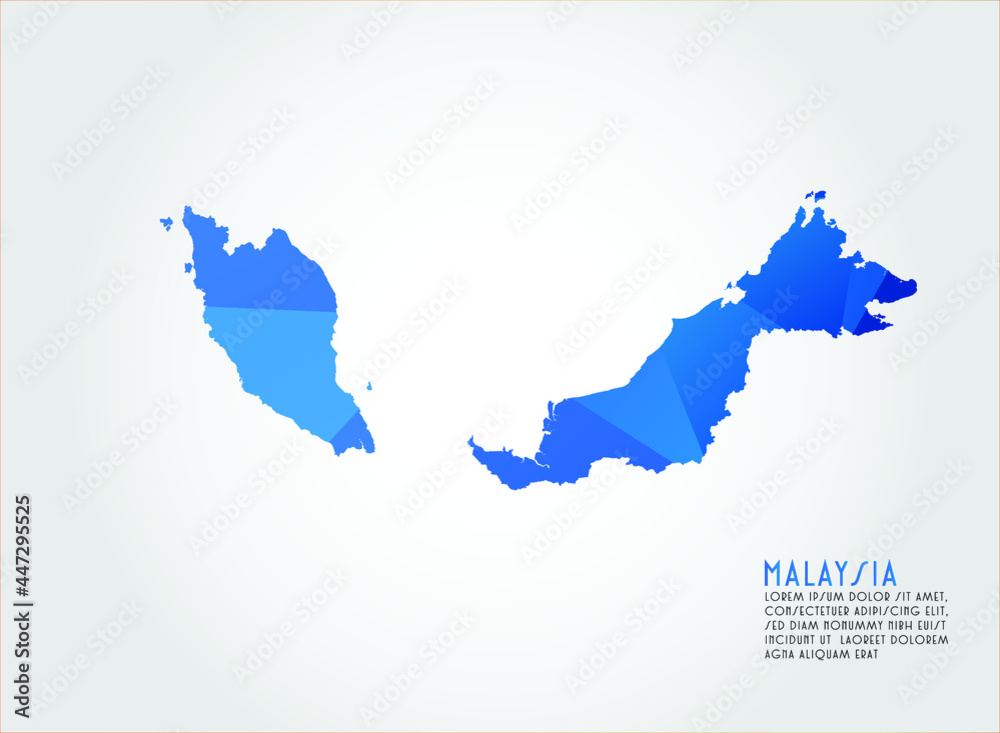 Malaysia map blue Color on white background polygonal	