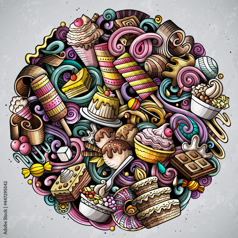 Sweet food cartoon vector doodles illustration.