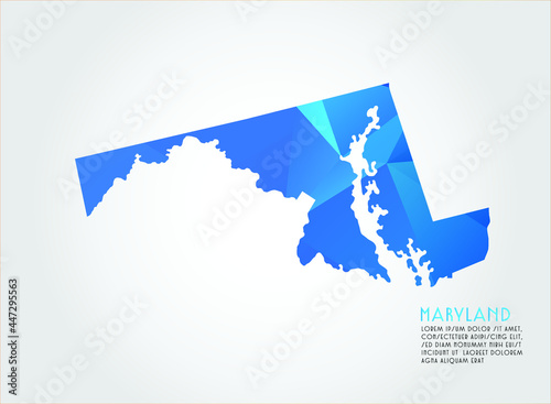 MARYLAND map blue Color on white background polygonal 