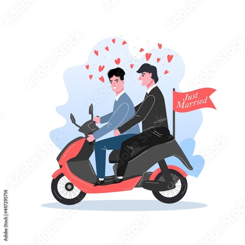 Unconventional wedding. Gay, bisexual and transgender people marriage.