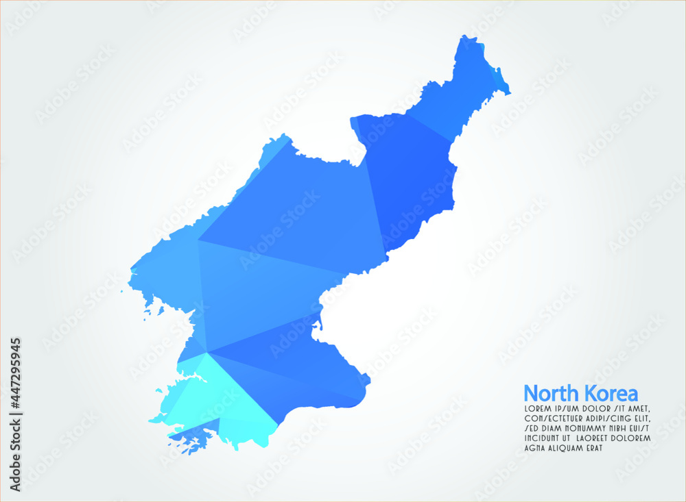 North Korea map blue Color on white background polygonal	