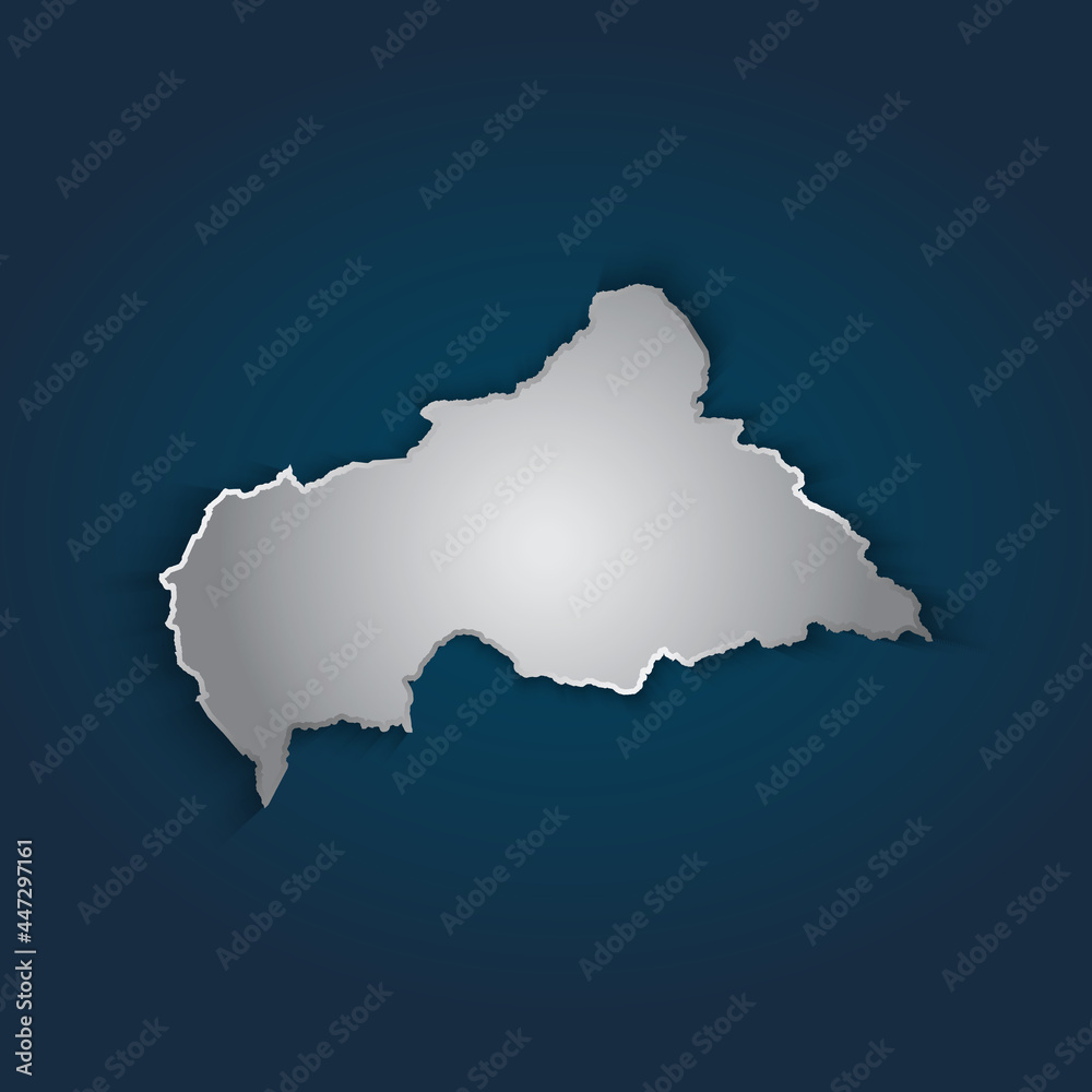 Central African Republic map 3D metallic silver with chrome, shine gradient on dark blue background. Vector illustration EPS10.