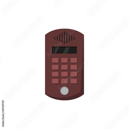 Outdoor door intercom with microphone and bell buttons with numbers.