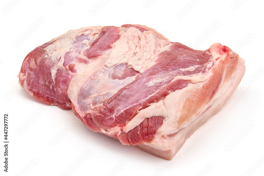 Raw pork breast meat, isolated on white background. Raw pork breast meat, isolated on white background.