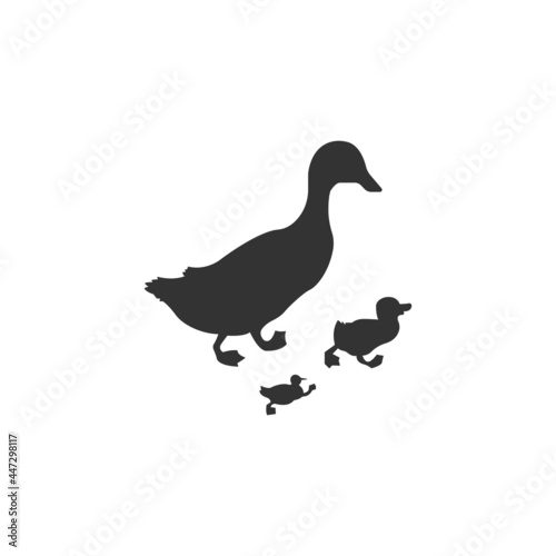 Duck and ducklings crossing icon isolated on white background. symbol modern, simple, vector, icon for website design, mobile app, ui. Vector Illustration