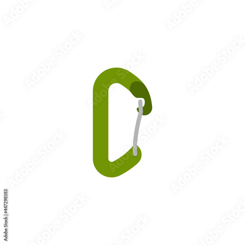 Climbing metal carabiner fastener symbol, flat vector illustration isolated. photo