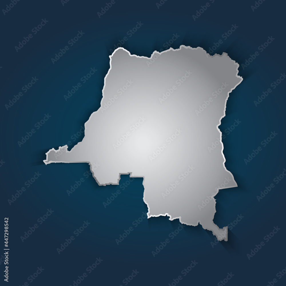 Democratic Republic of the Congo map 3D metallic silver with chrome, shine gradient on dark blue background. Vector illustration EPS10.