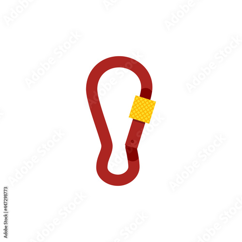 Alpinists equipment carabiner link, flat vector illustration isolated on white.