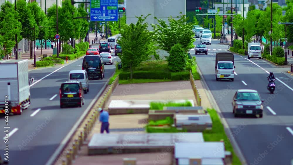 A timelapse of miniature traffic jam at the avenue in the downtown in Tokyo