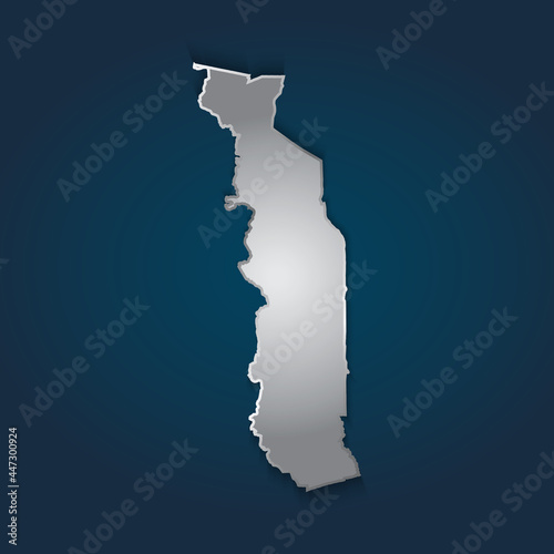 Togo map 3D metallic silver with chrome, shine gradient on dark blue background. Vector illustration EPS10.