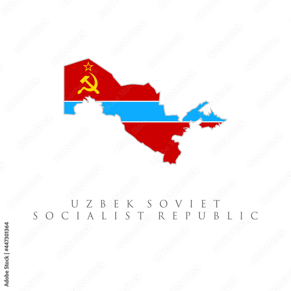 uzbek soviet socialist republic flag map. isolated on white background uzbek soviet socialist republic flag map. isolated on white background