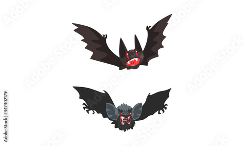 Funny Flying Bat, Happy Halloween Cartoon Character Vector Illustration
