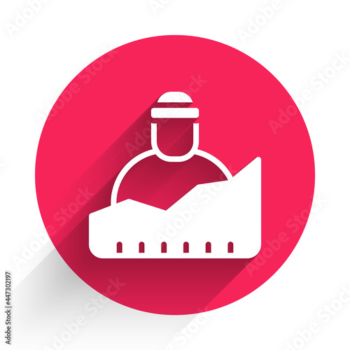 White Growth of homeless icon isolated with long shadow background. Homelessness problem. Red circle button. Vector