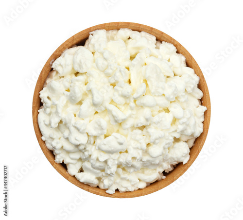 Cottage cheese isolated on white background, top view