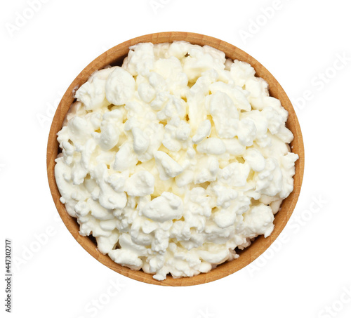 фотографія Cottage cheese isolated on white background, top view