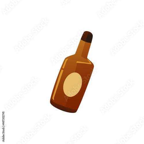 Brown bottle of alcohol drink with label, flat vector illustration isolated.