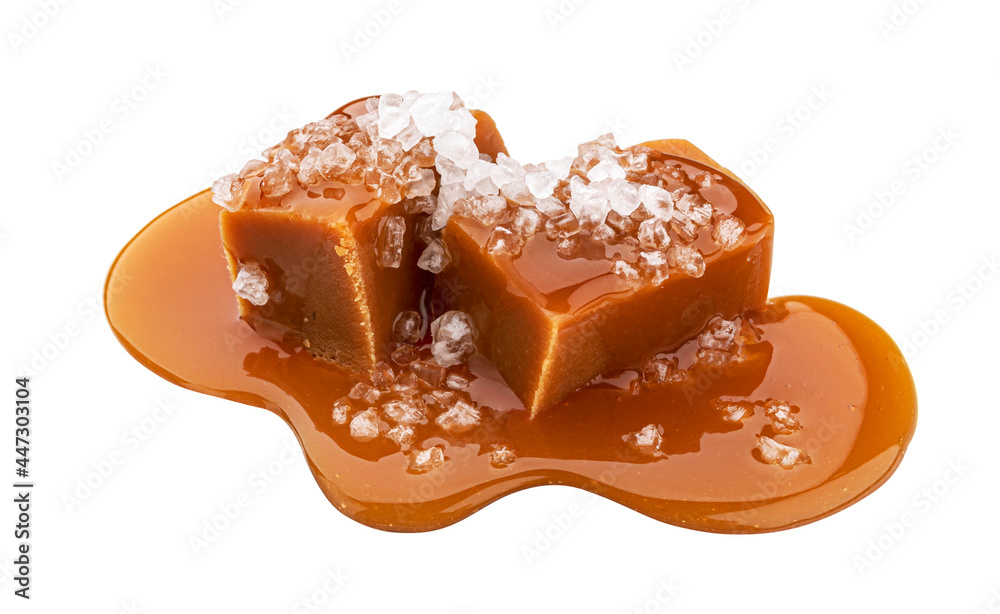 Toffee candies with salt isolated on white background Toffee candies with salt isolated on white background