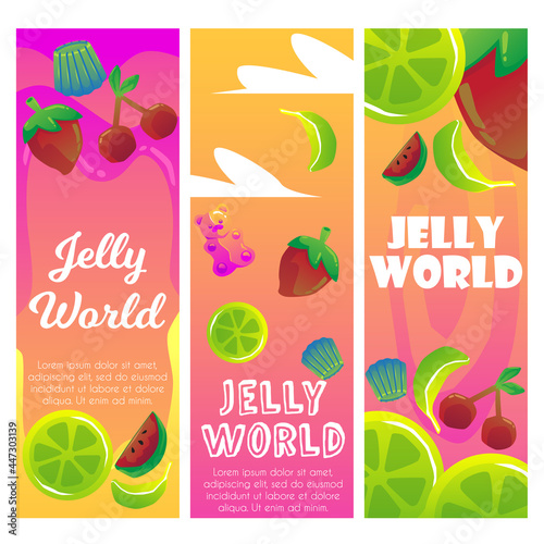 Jelly world colorful banner or poster templates, flat vector illustration.