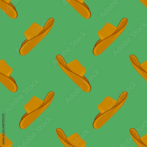 American Hat Icon Isolated on Green Background. Seamless Pattern